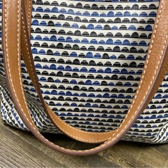 Fossil Stylish Blue and Brown Tote Bag 11x12” - Picture 9 of 13